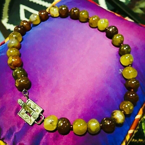 Rutilated Amber,  Green, and Gold Quartz Necklace - Picture 1 of 3